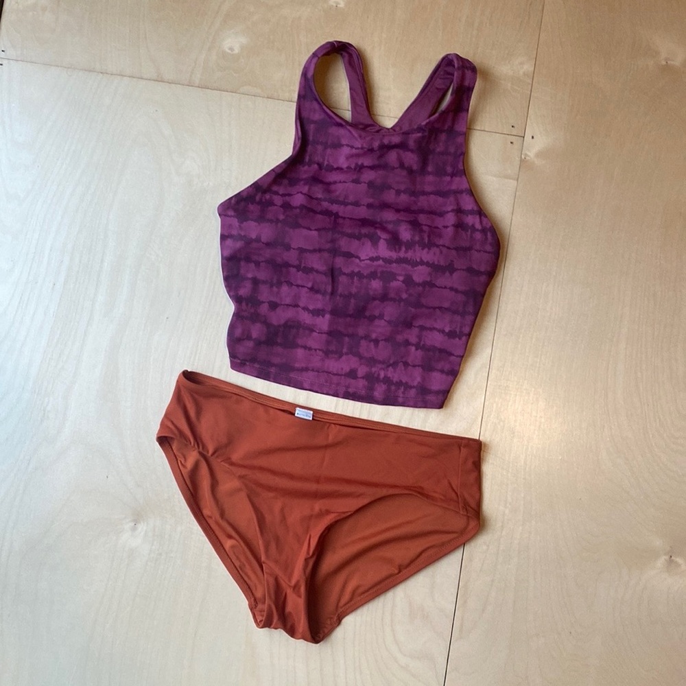 Athlete purple tie-dye & orange swim set